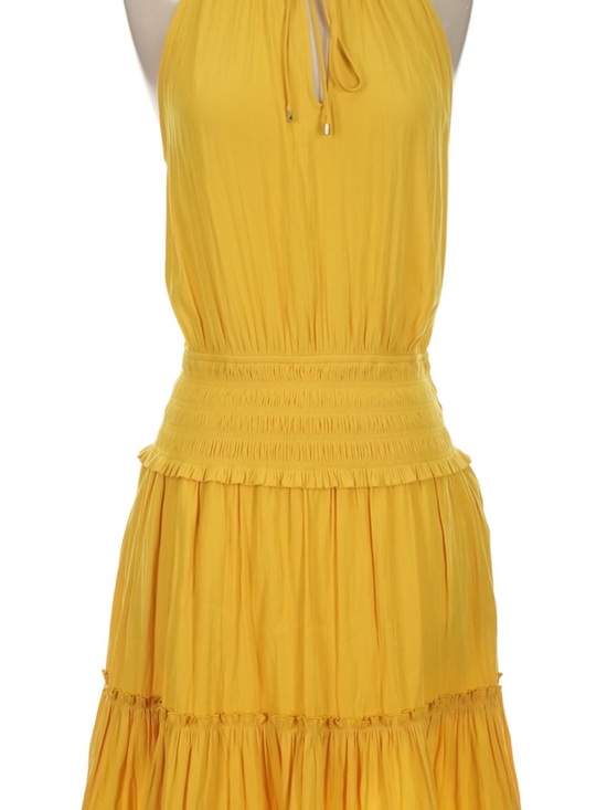 BCBGMAXAZRIA Dresses & Skirts - BCBGMaxAzria Mustard Yellow Halter Smocked-Waist Maxi Dress